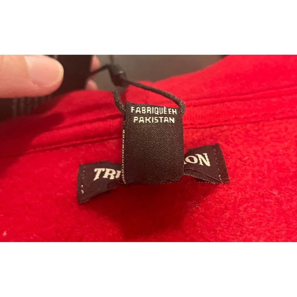 True Religion Mens College HS Zip Hoodie Red Distressed Logo Sweatshirt L